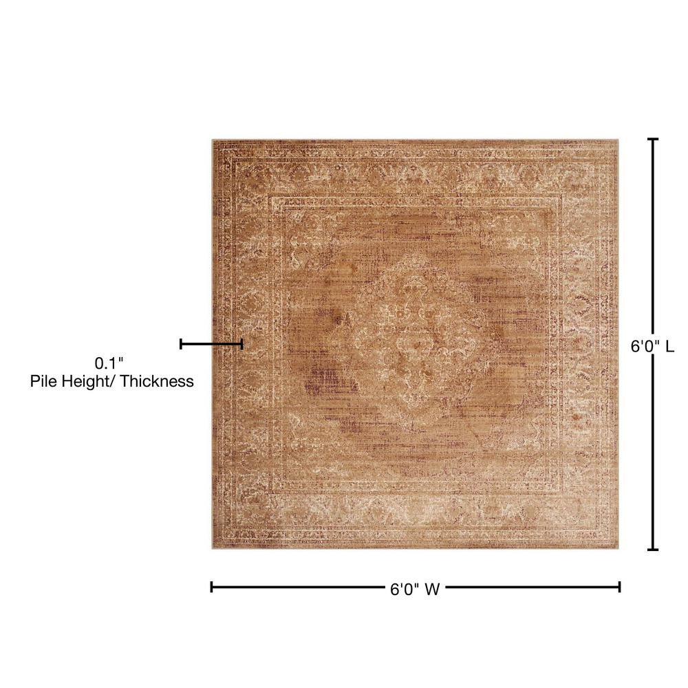 Vintage Taupe Square Viscose Area Rug with Distressed Pattern
