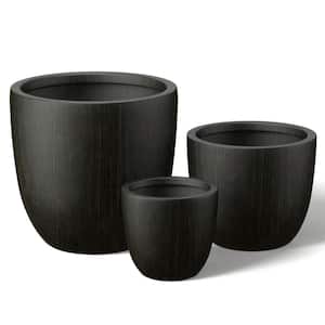 10 in. 14 in. 18 in. Bronzed Black Concrete Round Planter / Pot with Drainage Holes (Set of 3)
