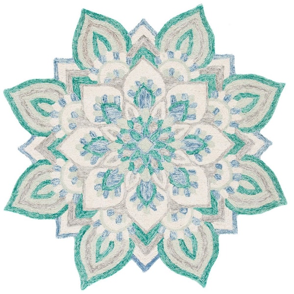 Novelty 4 ft. x 4 ft. Blue/Ivory Floral Specialty Area Rug