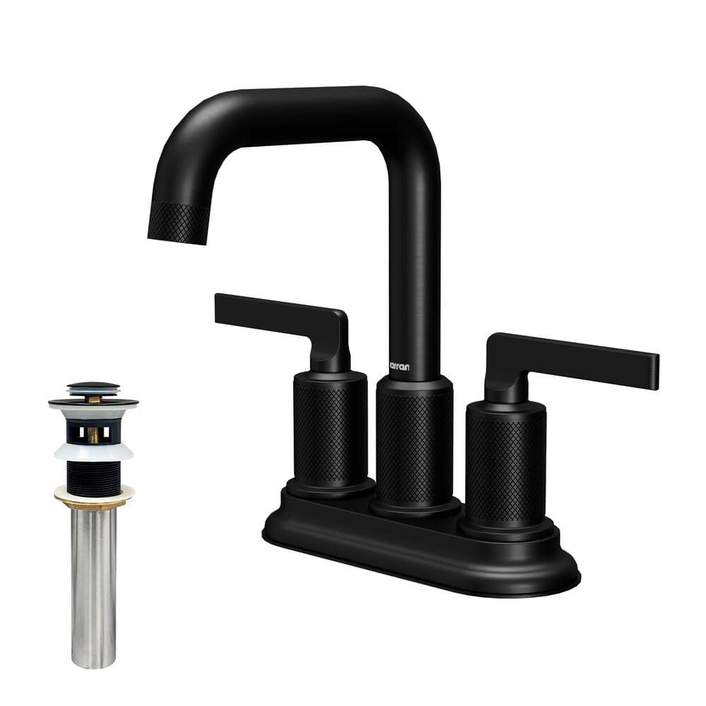 Matte Black Brass Centerset Bathroom Faucet with Pop-up Drain