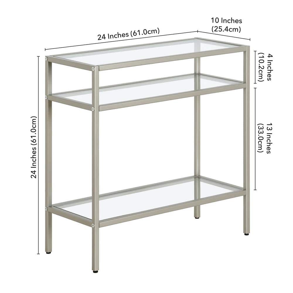 Satin Nickel Rectangular Metal and Glass Side Table