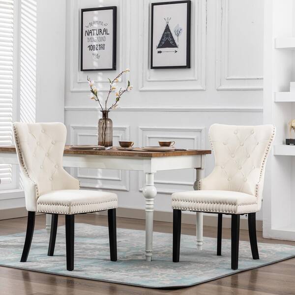 Cream velvet outlet dining room chairs