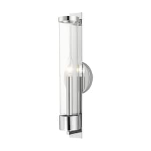 Mayfield 18 in. 1-Light Polished Chrome ADA Wall Sconce with Clear Cylinder Glass
