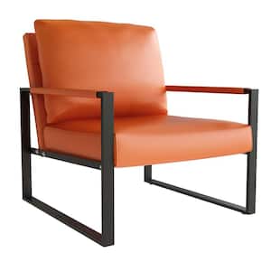 Orange Mid-Century Style Faux Leather Upholstered Accent Arm Chair