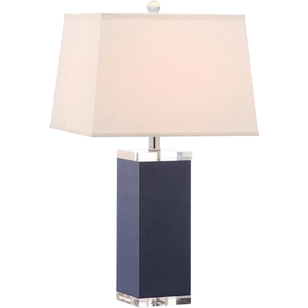 Deco Navy Blue Faux Leather Table Lamp with Off-White Shade