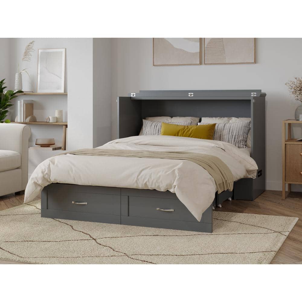 Hamilton Gray Full Murphy Bed Chest with Storage Drawer