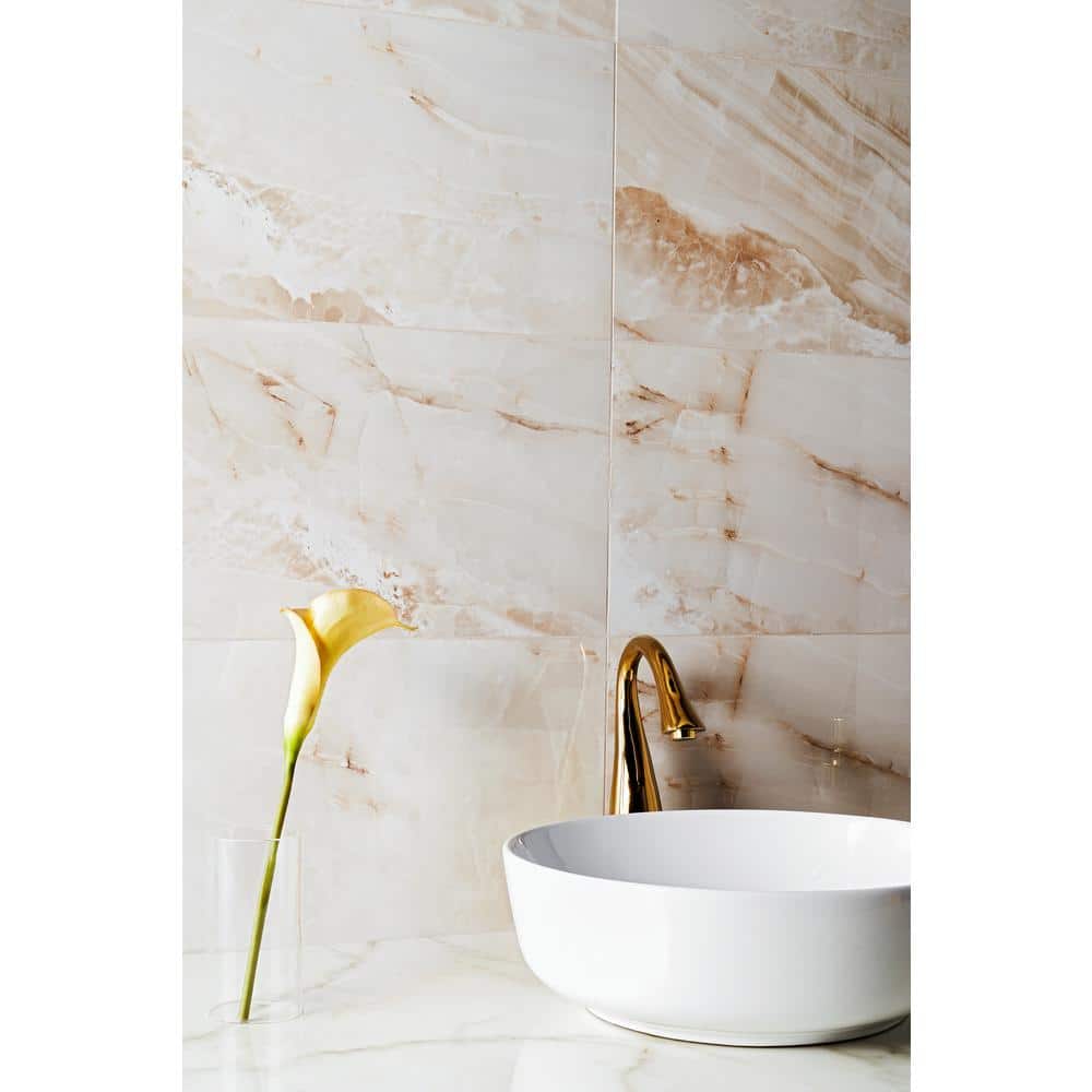 Essential 12" x 24" Polished Beige Porcelain Wall Tile
