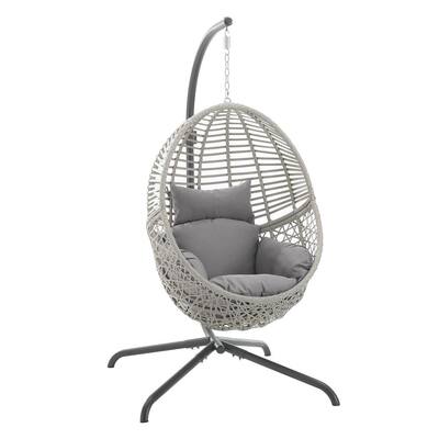 Lorelei 1-Person Light Gray Wicker Hanging Egg Patio Swing with Gray Cushion