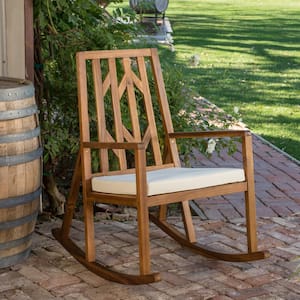 Nuna Wood Outdoor Patio Rocking Chair with Cream Cushion