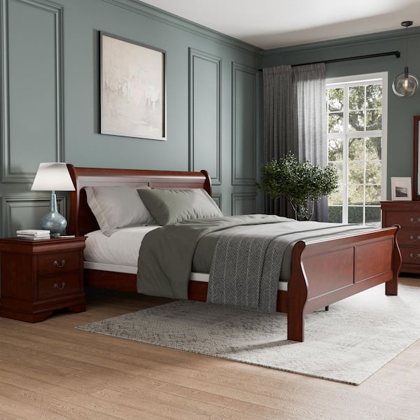 Furniture of America 2-Piece Burkhart Cherry Wood King Bedroom Set with Nightstand