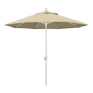 9 ft. White Aluminum Pole Market Aluminum Ribs Push Tilt Crank Lift Patio Umbrella in Antique Beige Sunbrella