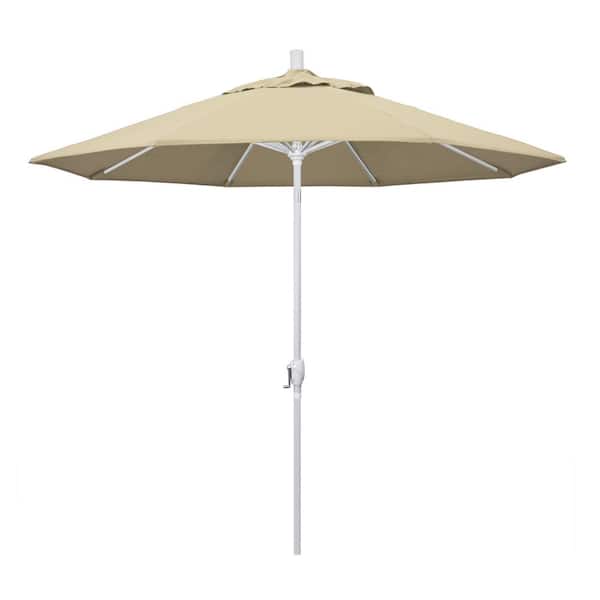 California Umbrella 9 ft. White Aluminum Pole Market Aluminum Ribs Push Tilt Crank Lift Patio Umbrella in Antique Beige Sunbrella