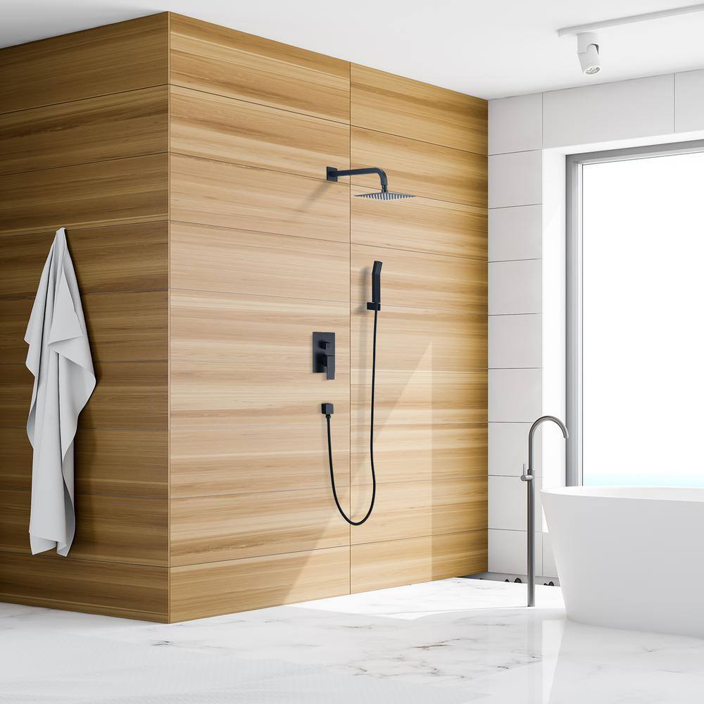 Matte Black Square Multi-Head Rain Shower System with Handheld