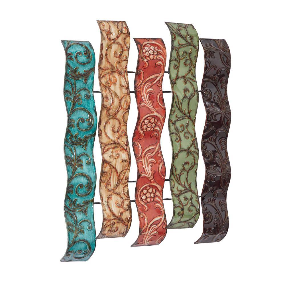 Multicolor Embossed Metal Wavy Panel Wall Sculpture