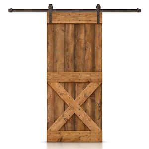 Mini X Series 42 in. x 84 in. Pre-Assembled Walnut Stained Wood Interior Sliding Barn Door with Hardware Kit