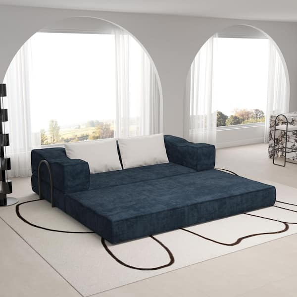 80 in. Chenille Convertible Couch Bed DIY Combination Sectional Sofa in. Blue