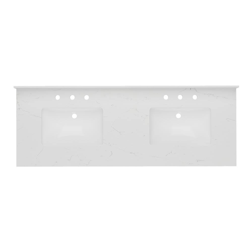Bianco Bella 61'' White Quartz Double Undermount Sink Vanity Top