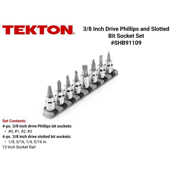 3/8 in. Drive Phillips/Slotted Bit Socket Set with Rail (8-Piece) (#1-#4,3/16-3/8 in.)