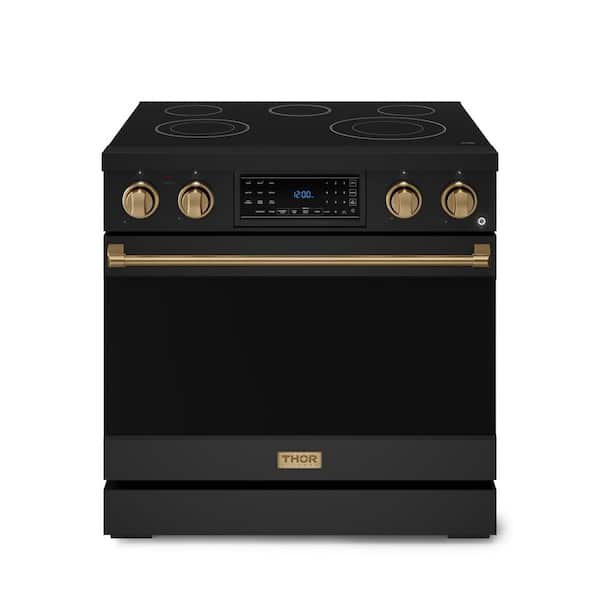 Thor Kitchen Gordon Ramsay Series 36 in. 5-Burner Elements Freestanding Electric Range in Matte Black/Bronze with Conv. and Air Fryer