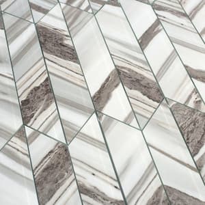 French Country Gray 4 in. x 12 in. Chevron Wood Look Glass Subway Wall Tile (1.8 sq. ft./Case)