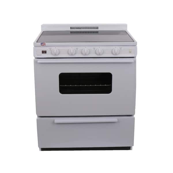 Premier 30 in. 3.91 cu. ft. 4-Burner Smooth Top Electric Range in. White, Power Cord Sold Separately, No Computer Parts Required