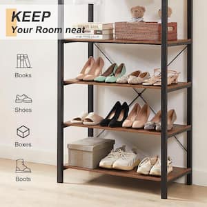 Coat Rack, Hall Tree with 4-Tier Shoe Rack and Hanging Rod Functional Accent Furniture Metal Frame Entryway Organizer
