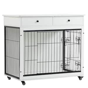 31.7 in. L x 23.2 in. W x 33 in. H Dog Crate Furniture Wooden Dog Crate End Table Kennel Storage Dog Crate in White