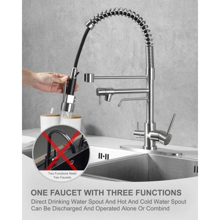 Brushed Nickel Dual Handle Pull Down Kitchen Faucet with Spray