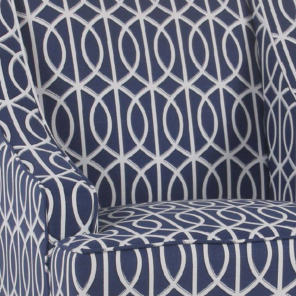 Blue and White Trellis Pattern Wood Accent Chair