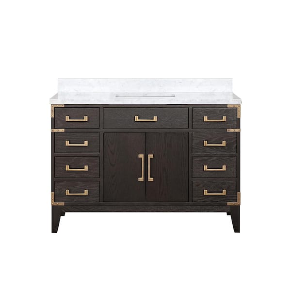 Lexora Fossa 48 in W x 22 in D Brown Oak Single Bath Vanity and Carrara Marble Top