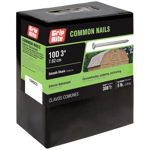 Grip-Rite #9 x 3 in. 10-Penny Hot-Galvanized Steel Common Nails (5 lb.-Pack)