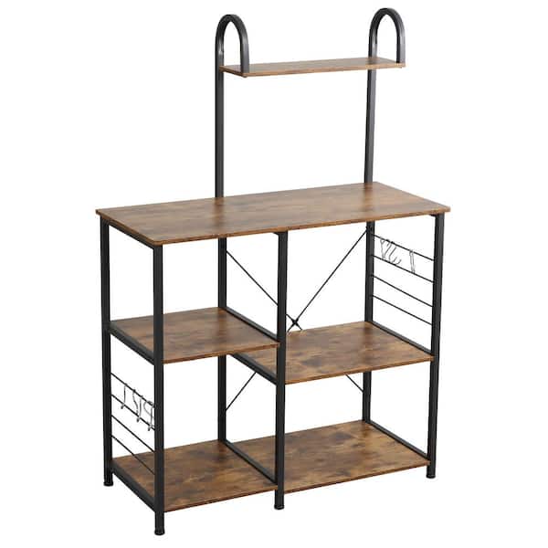 SOMDOT Baker's Rack 35.4 in. Rustic Brown 3-Tier and 4-Tier Microwave Stand