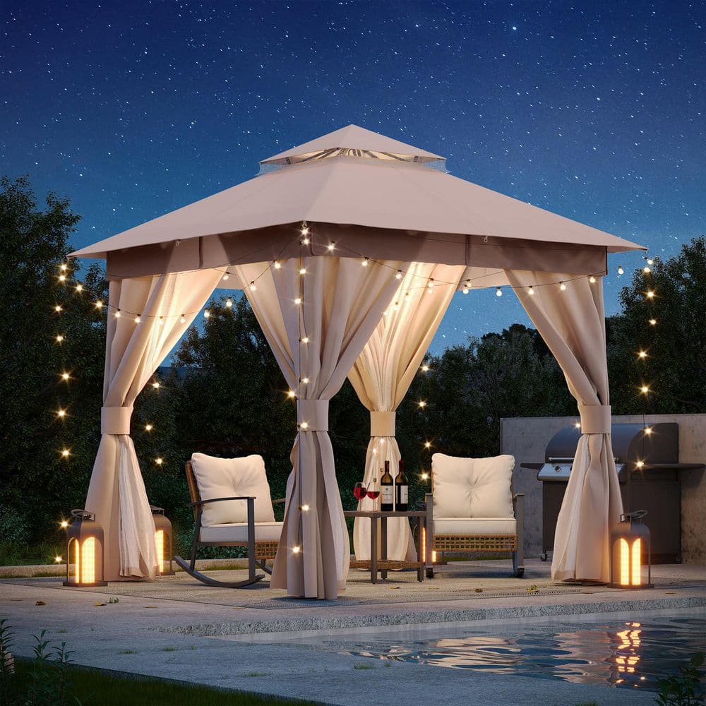 8 ft. x 8 ft. Beige Outdoor Patio Gazebo with Double Roof, Nettings and Privacy Screens price history on PriceWatchPro