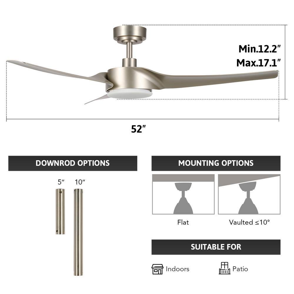 52" Nickel Smart Ceiling Fan with Dimmable LED Light and Remote