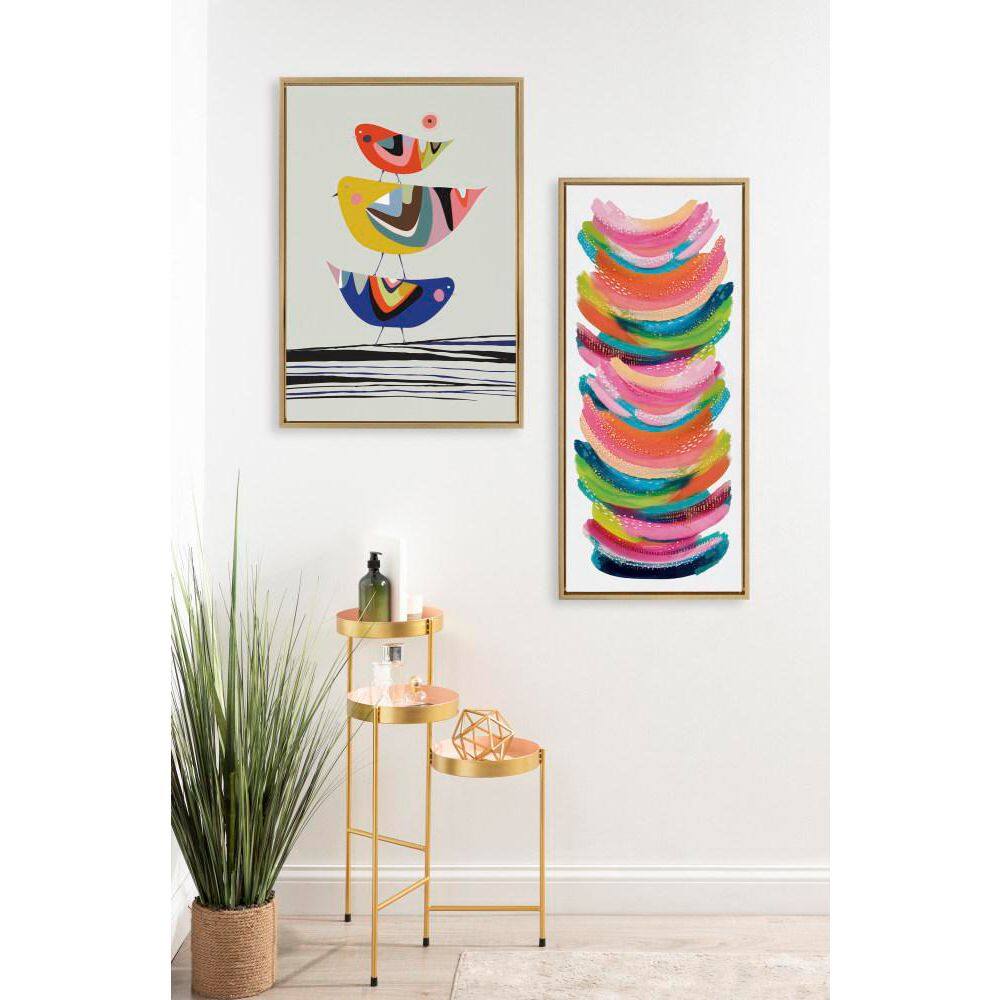 Bright Abstract Multicolor Canvas Wall Art with Gold Frame, 18x40