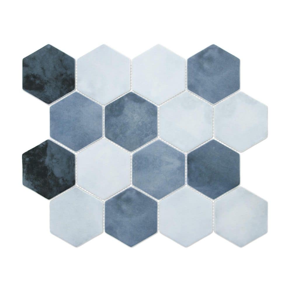 Hexagon Blue Mix 11.8 in. x 10.2 in. Matte Recycled Glass Cement Looks Floor and Wall Mosaic Tile (8.86 sq. ft. /Case) price history on PriceWatchPro