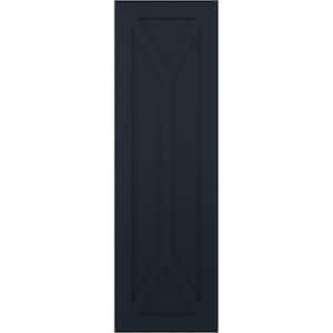 12 in. x 74 in. PVC True Fit San Carlos Mission Style Fixed Mount Flat Panel Shutters Pair in Starless Night Blue