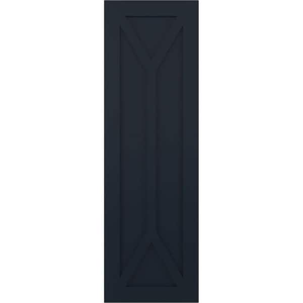 Ekena Millwork 18 in. x 55 in. Flat Panel True Fit PVC San Carlos Mission Style Fixed Mount Shutters Pair in Starless Night Blue