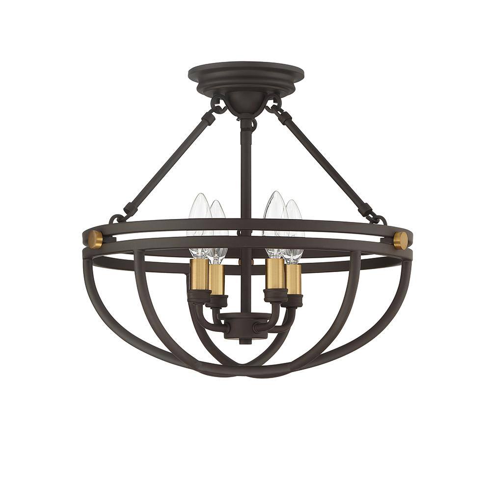 Sergeant 16" Aged Brass and Bronze Semi-Flush Mount Light