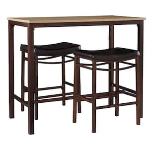 Betty 3-Piece Rectangle Natural/Brown Wood Top Pub Dining Room Set Seats 2