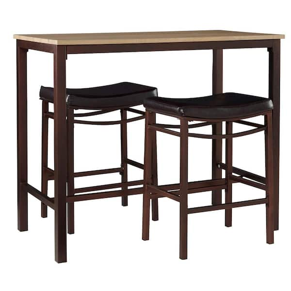 Linon Home Decor Betty 3-Piece Rectangle Natural/Brown Wood Top Pub Dining Room Set Seats 2