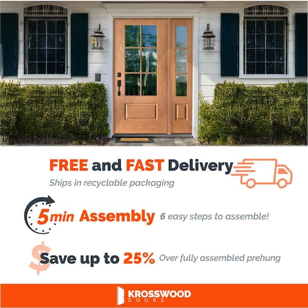 DIY 36 in. x 79 in. Modern Farmhouse Clear Glass Left-Hand Wood-Like Fiberglass Front Door Kit w/ Quick Assemble Jamb