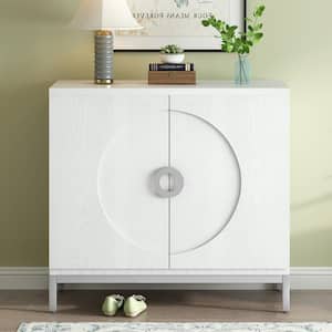 White and MDF 34 in. Sideboard with Adjustable Shelves