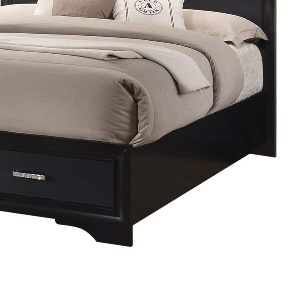 Elegant Black Queen Bed with Glitter Headboard and Storage Drawers
