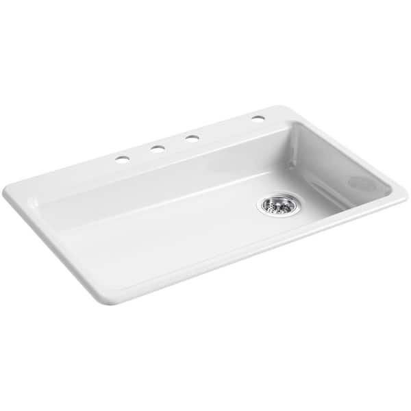 KOHLER Riverby Drop-In Cast Iron 33 in. 4-Hole Single Basin Kitchen Sink in White