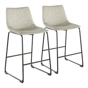 Duke 25 in. Industrial Counter Stool with Light Grey Cowboy Fabric and Black Stitching (Set of 2)
