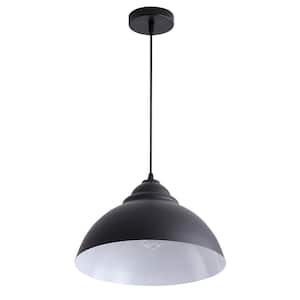 40-Watt 14.6 in. 1-Light Farmhouse Island Black Pendant Light Adjustable Metal Industrial Hanging Ceiling Light