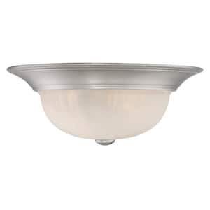 13 in. W x 5.75 in. H 2-Light Satin Nickel Flush Mount Ceiling Light with Ribbed Marble Glass Shade