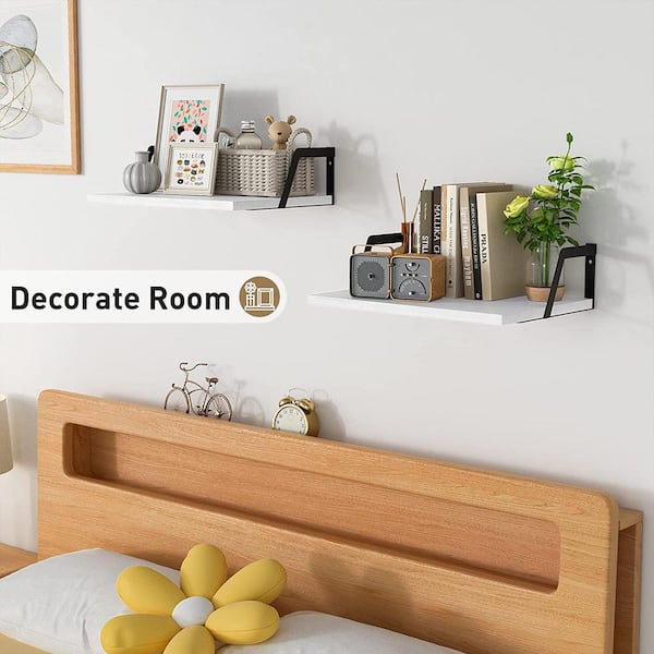 Afuly Wood Floating Shelves 2 Pcs White Wall Shelf Storage Shelves for  Bedroom Kitchen Bathroom