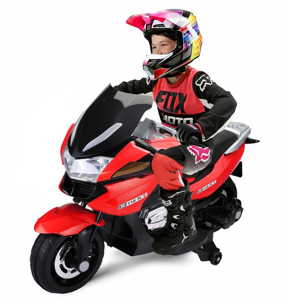 TOBBI 12-Volt Kids Motorcycle Electric Ride on Toy Motorbike Vehicle with Training Wheels, Red TH17N0544